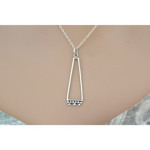 Sterling Silver Long Rectangle Charm with Granulation Necklace - Picture 1 of 3
